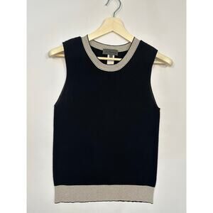 Les Copains Black and Cream Sweater Tank with Banded Neck and Hem Size 46IT/10US